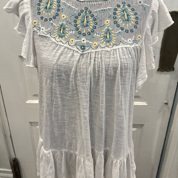 Lucky Brand Women's Embroidered Yoke Ruffled Short Sleeve Shirt Size S Rn#80318 - Picture 3 of 11